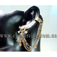 Пирсинг Ear cuffs (кафф) Череп с крестом в кристаллах производства Гонконг  